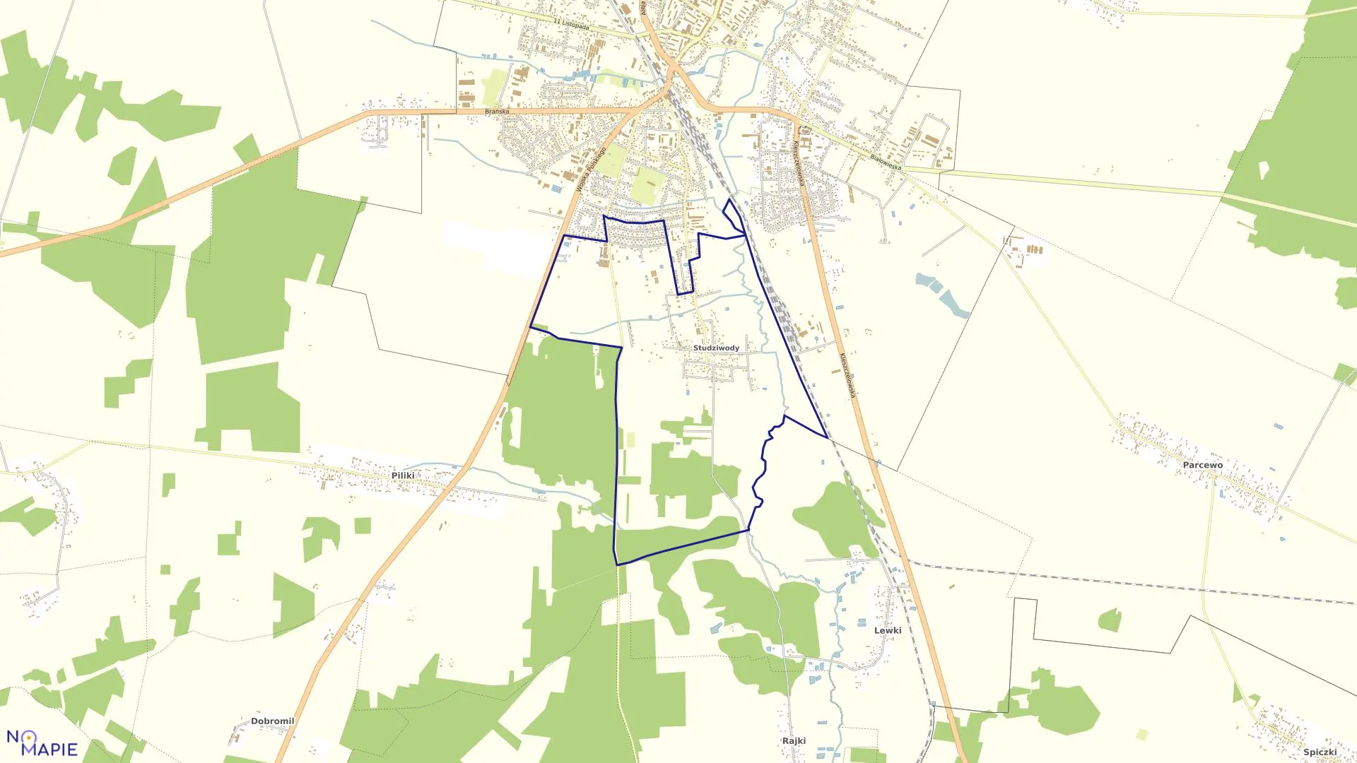 Mapa obrębu STUDZIWODY w mieście Bielsk Podlaski